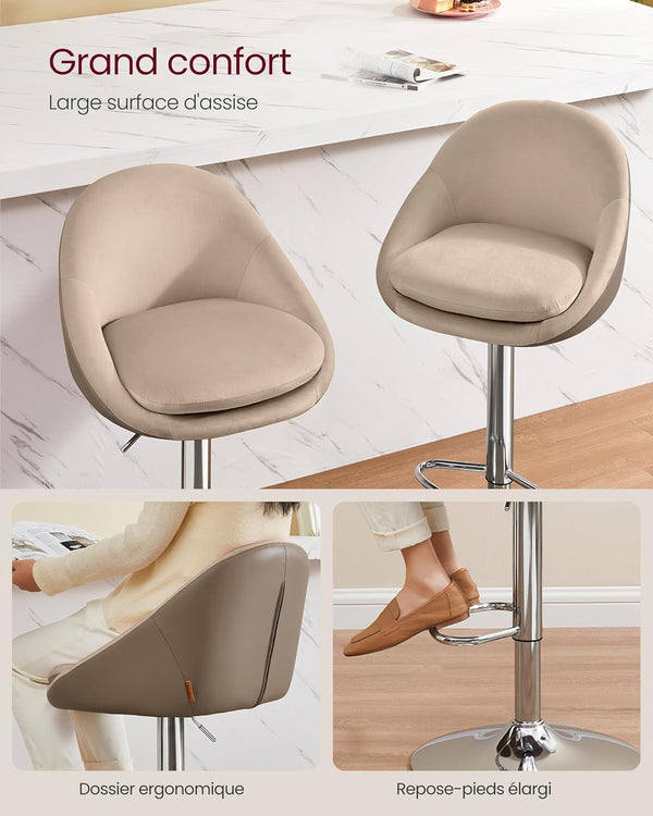 Set of 2 Adjustable Bar Stools - Camel Brown - Karrari