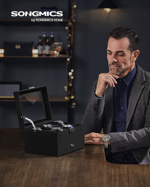 2-Tier Lockable Watch Box with Glass Lid & Drawer - Karrari