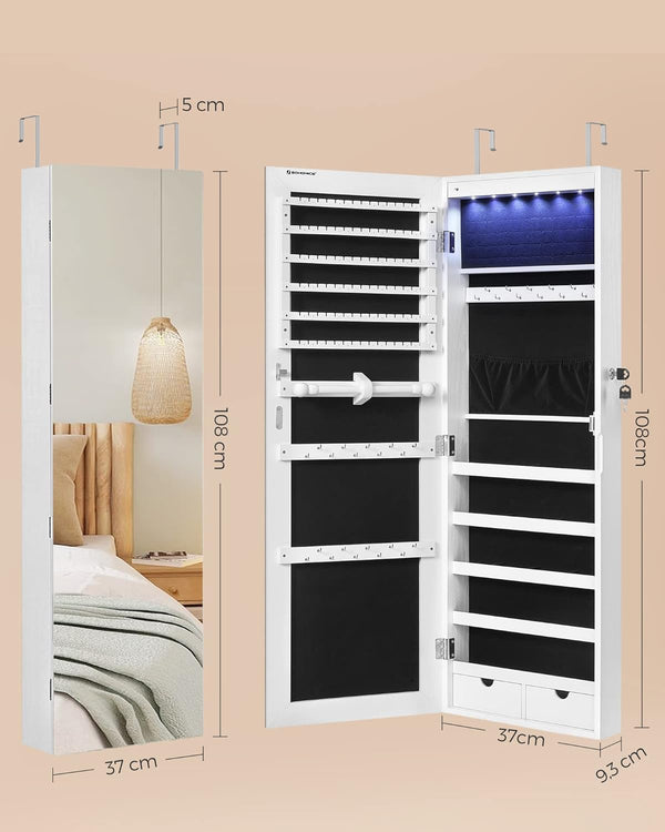 LED Jewellery Cabinet – Wall Mounted or Over-the-Door - Karrari
