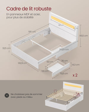 Double Bed Frame with Drawers & LED - Karrari