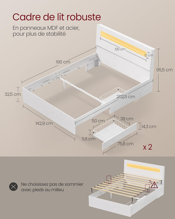 Double Bed Frame with Drawers & LED - Karrari