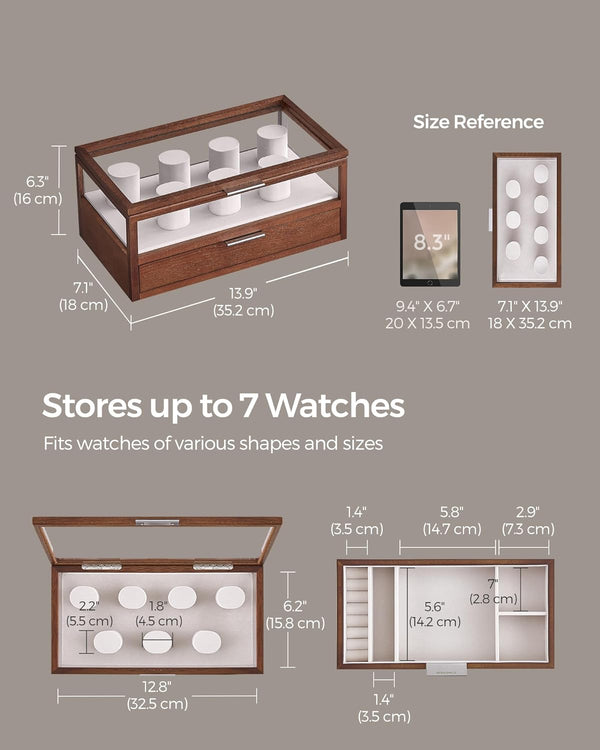 2-Tier Wooden Watch Case - Drawer & Velvet Lining - Karrari