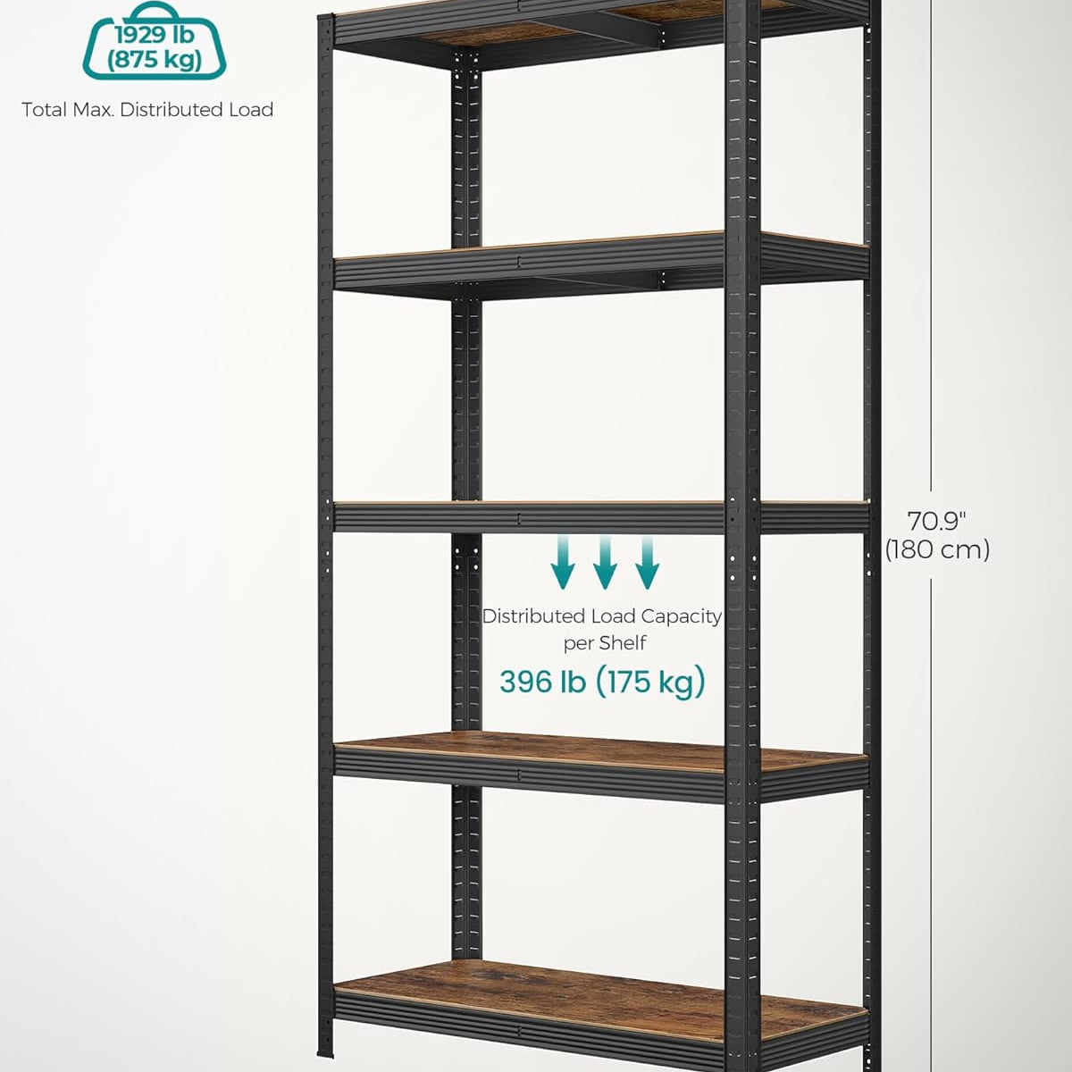 Shelving Unit, (40x90x180 cm), 875 kg Load Capacity (175 kg per Shelf ...