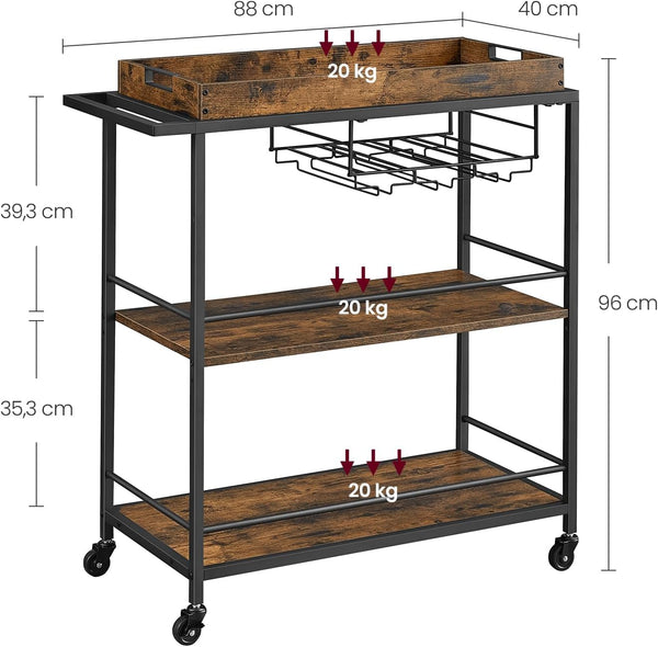 Serving Trolley with Removable Tray & Wheels - Karrari