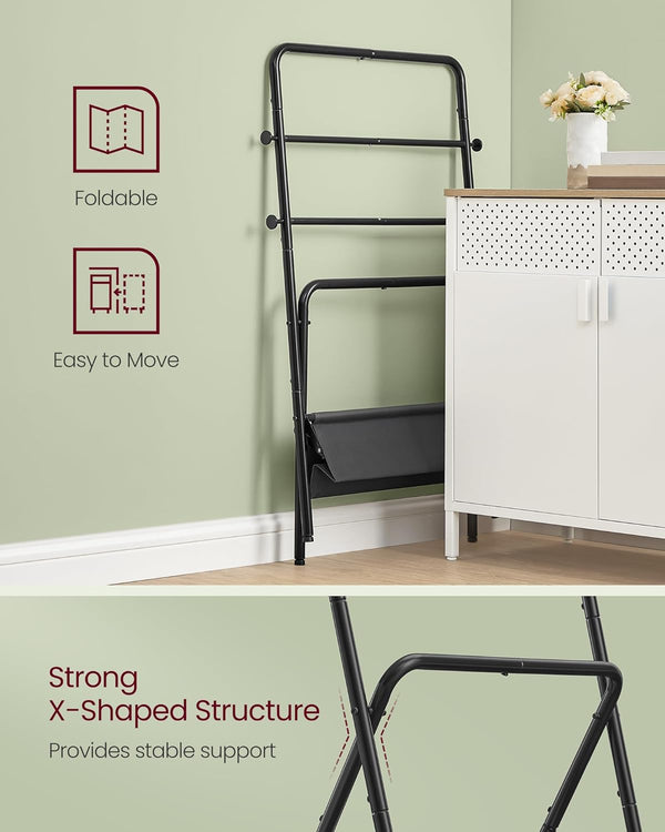 Foldable Towel Rack - Hooks & Basket - Karrari