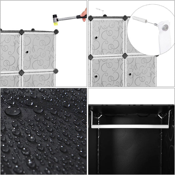 Portable Wardrobe Closet with Rails – Black - Karrari