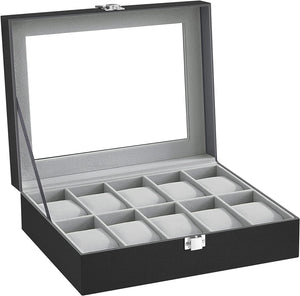 10-Slot Watch Box with Glass Lid & Removable Cushions - Karrari