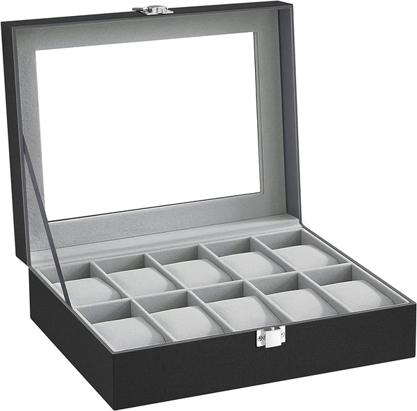 10-Slot Watch Box with Glass Lid & Removable Cushions - Karrari