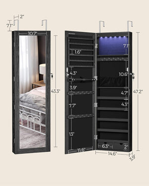 Lockable LED Mirror Jewellery Cabinet – Wall Mounted - Karrari