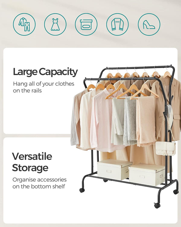 Heavy-Duty Double Clothes Rail with Wheels - Karrari
