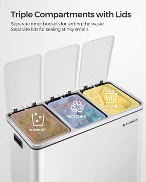 Triple Kitchen Recycling Bin 3×18L (White, Soft-Close) - Karrari