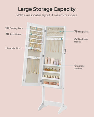 Standing Mirror Jewellery Cabinet Armoire - Lockable - Karrari