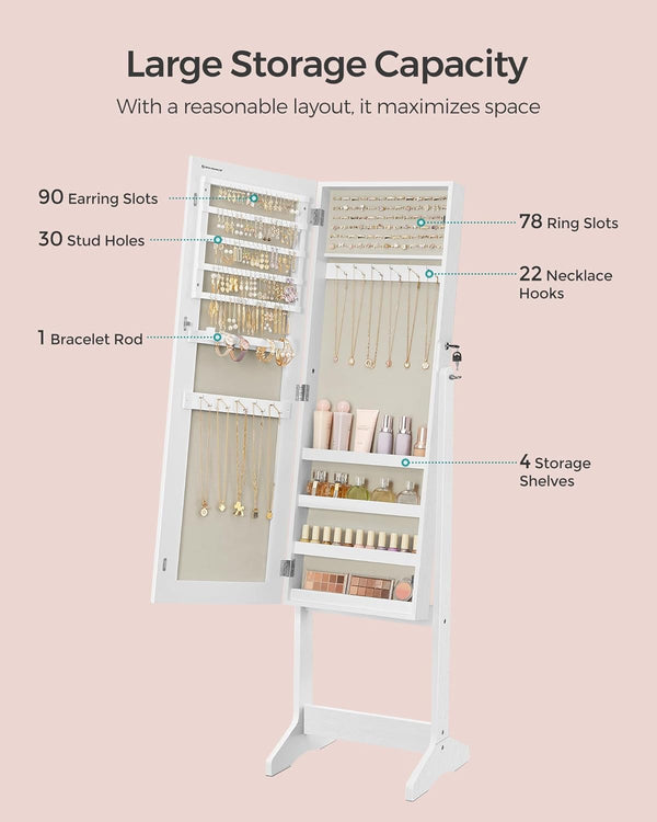 Standing Mirror Jewellery Cabinet Armoire - Lockable - Karrari