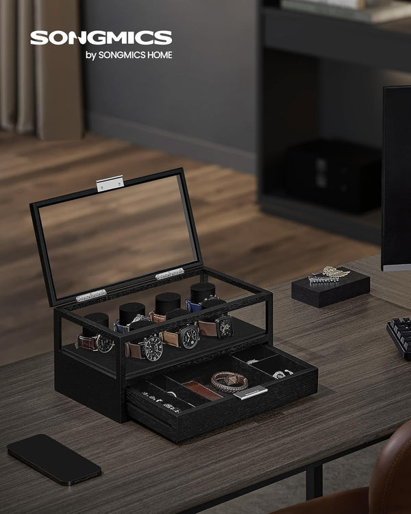 2-Tier Wooden Watch Case - Drawer & Velvet Lining - Karrari