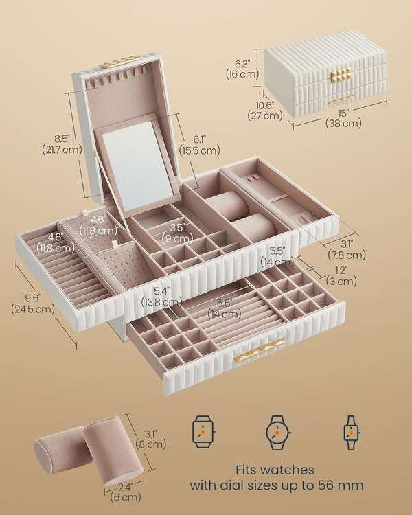 Jewellery Box with Drawer, Mirror & PU Finish - Karrari