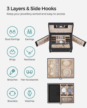 3-Layer Lockable Jewellery Box with Handle & 2 Drawers - Karrari