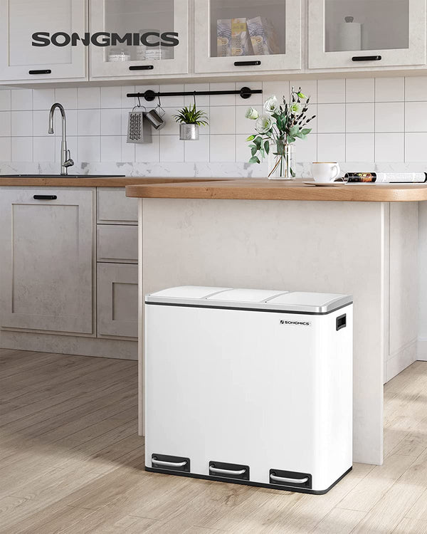 Triple Kitchen Recycling Bin 3×18L (White, Soft-Close) - Karrari