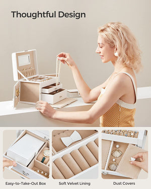 3-Layer Jewellery Box with Handle, Lock & 2 Drawers - Karrari