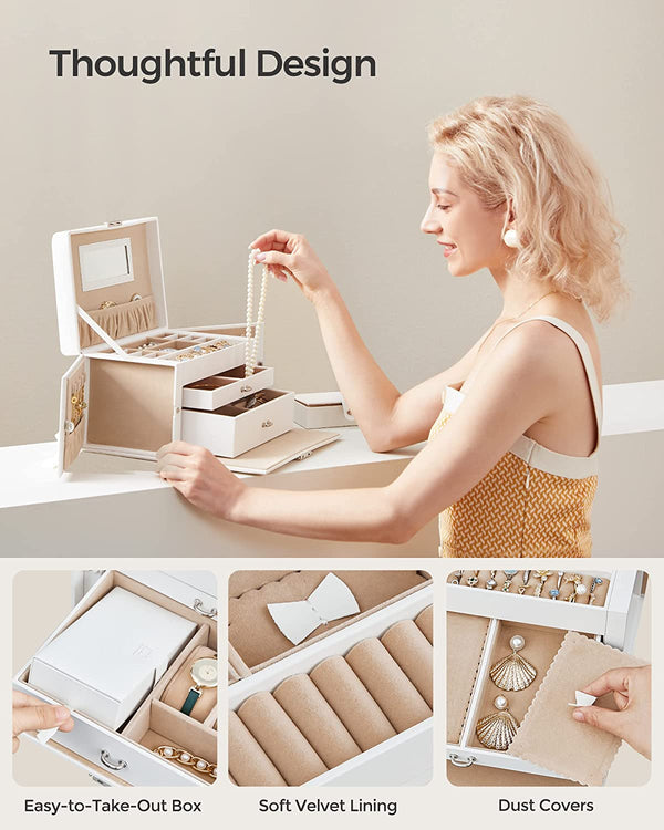 3-Layer Jewellery Box with Handle, Lock & 2 Drawers - Karrari