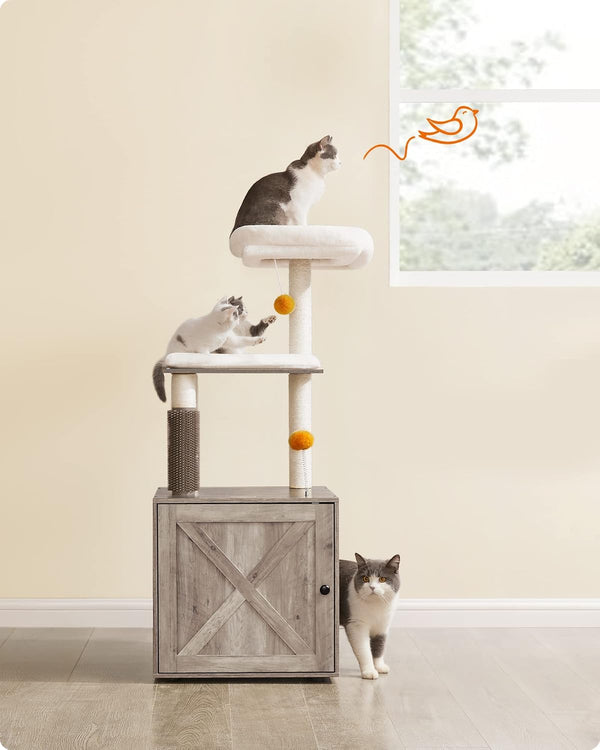 2-in-1 Modern Cat Tree with Scratching Posts & Groomer - Karrari