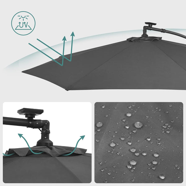 Garden Sunshade Parasol – 3m with LED & Base - Karrari