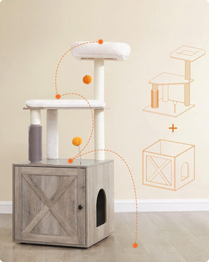 2-in-1 Modern Cat Tree with Scratching Posts & Groomer - Karrari