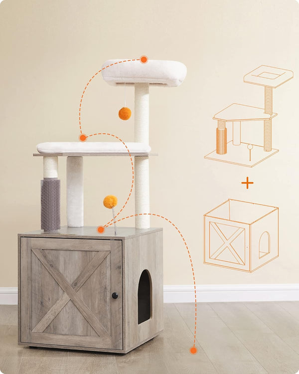 2-in-1 Modern Cat Tree with Scratching Posts & Groomer - Karrari