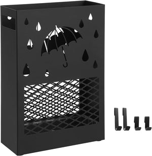 Metal Umbrella Stand with Drip Tray & Hooks (Rectangular) - Karrari