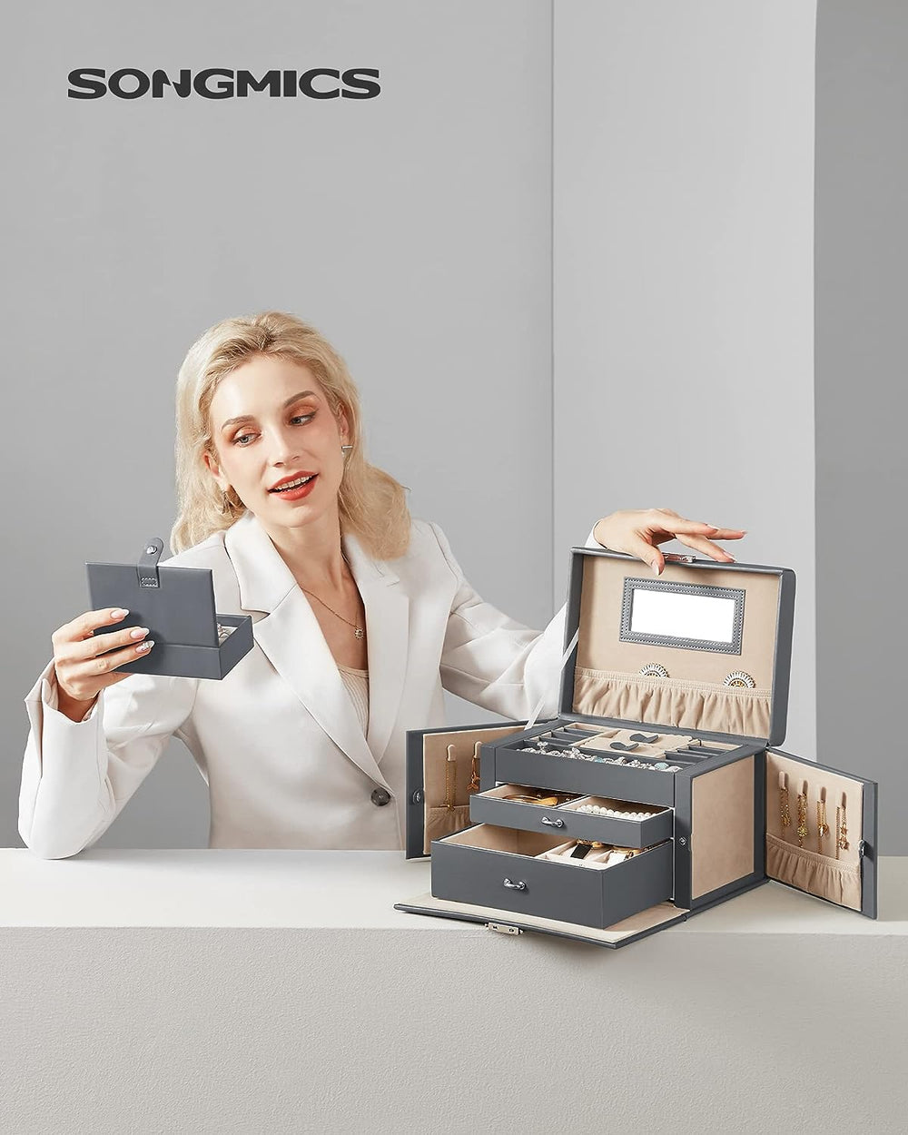 Lockable Jewellery Box with Mirror & 2 Drawers - Karrari