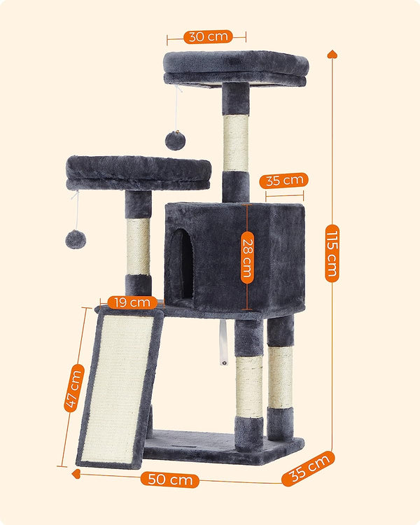Smoky Grey Cat Tree Condo with Scratching Ramp - Karrari