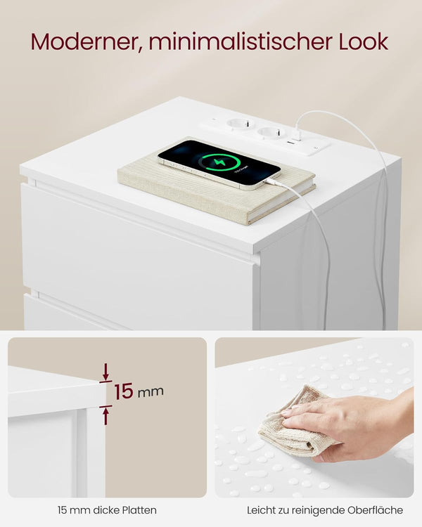 3-Drawer Bedside Table with Charging Ports - Karrari
