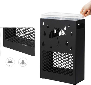 Metal Umbrella Stand with Drip Tray & Hooks (Rectangular) - Karrari