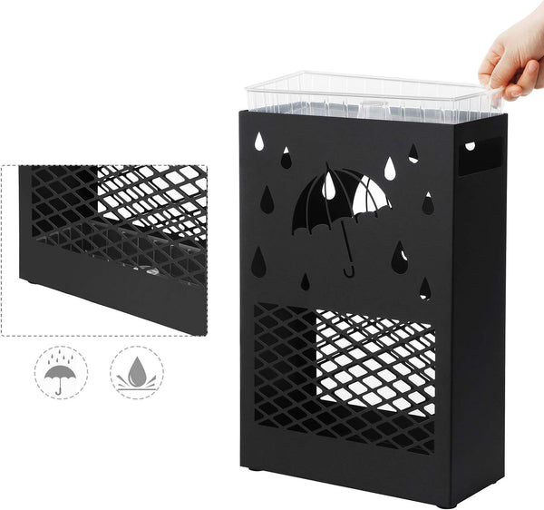 Metal Umbrella Stand with Drip Tray & Hooks (Rectangular) - Karrari