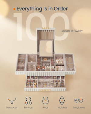 Jewellery Box with Drawer, Mirror & PU Finish - Karrari