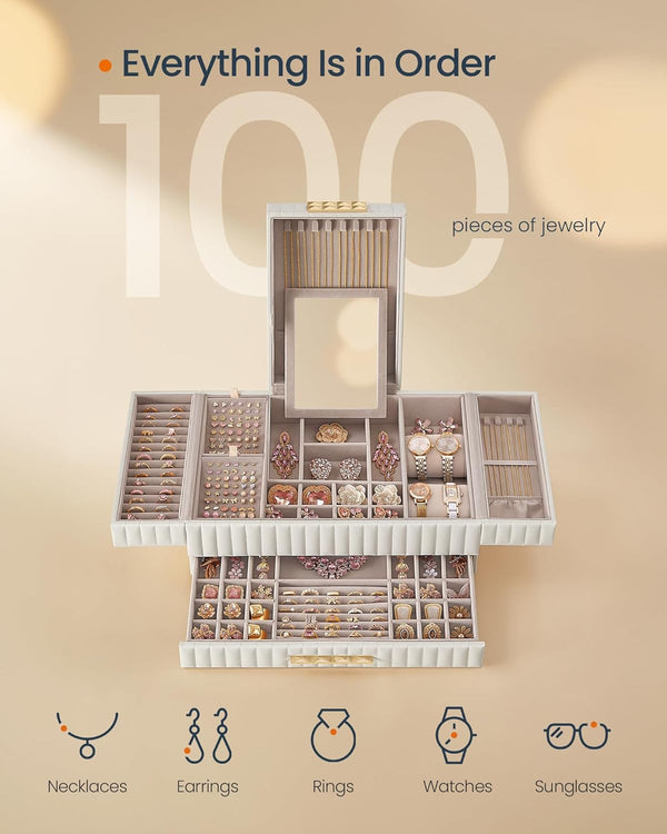 Jewellery Box with Drawer, Mirror & PU Finish - Karrari