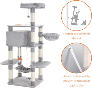 Light Grey Cat Scratching Post Play Tower - Karrari