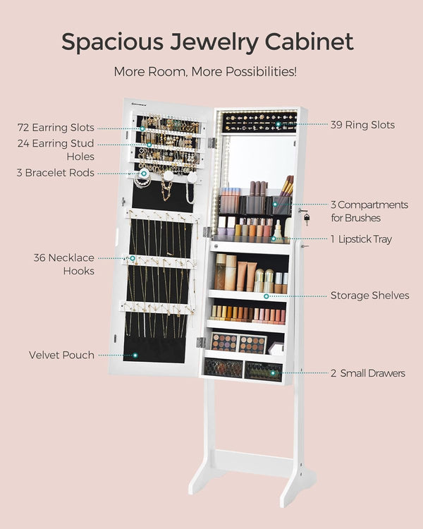 Full-Length LED Mirror Jewellery Cabinet Armoire - Karrari