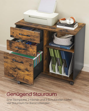 Rolling File Cabinet with 3 Drawers & Wheels - Karrari