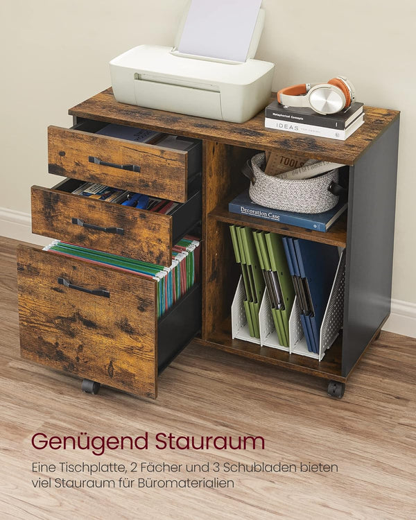 Rolling File Cabinet with 3 Drawers & Wheels - Karrari