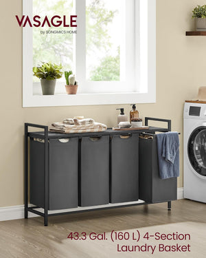 Laundry Hamper - 4 Sections, Shelf & Removable Bags - Karrari