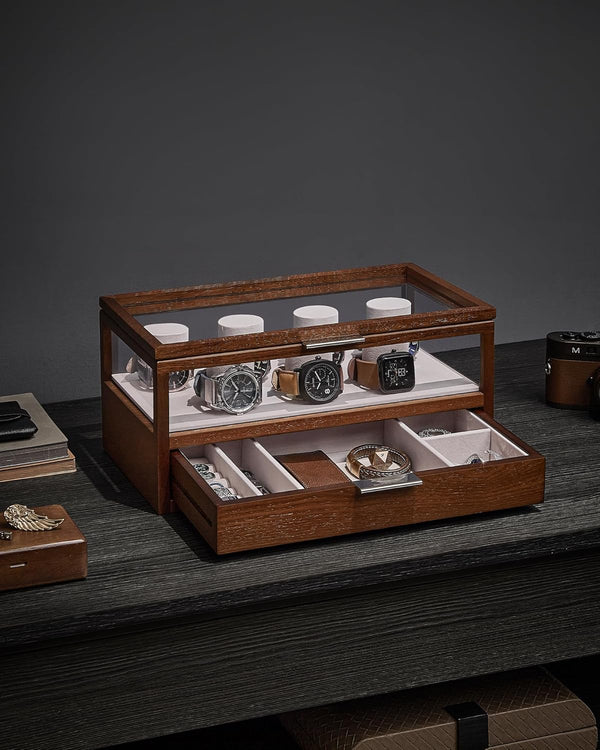 2-Tier Wooden Watch Case - Drawer & Velvet Lining - Karrari