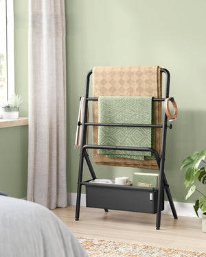Foldable Towel Rack - Hooks & Basket - Karrari