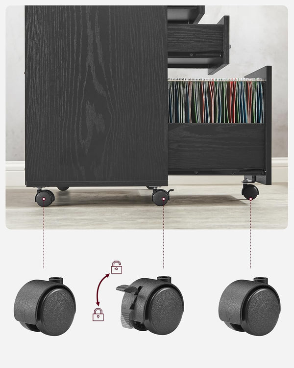 Rolling File Cabinet with 3 Drawers & Wheels - Karrari