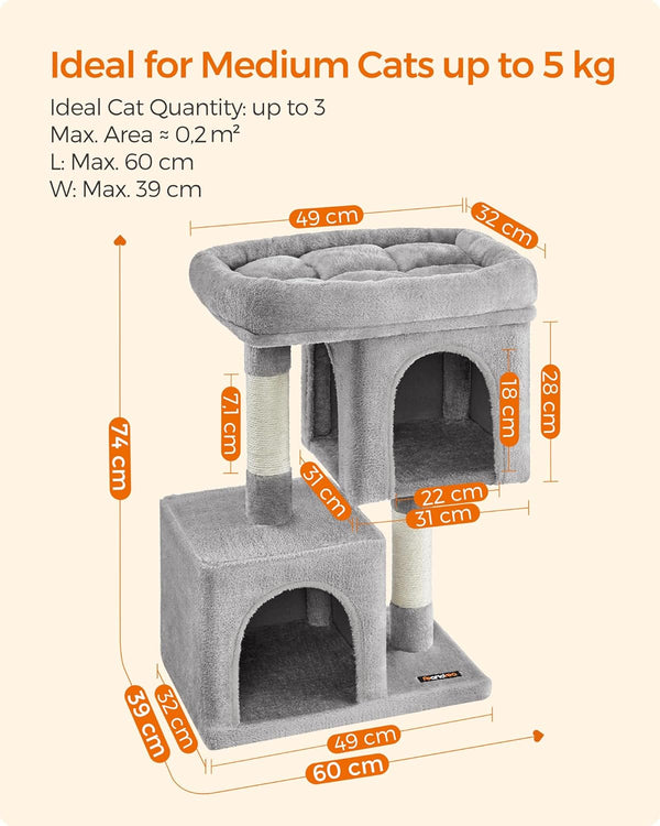 Cat Tree Tower with Perch, 2 Caves & Scratching Posts - Karrari