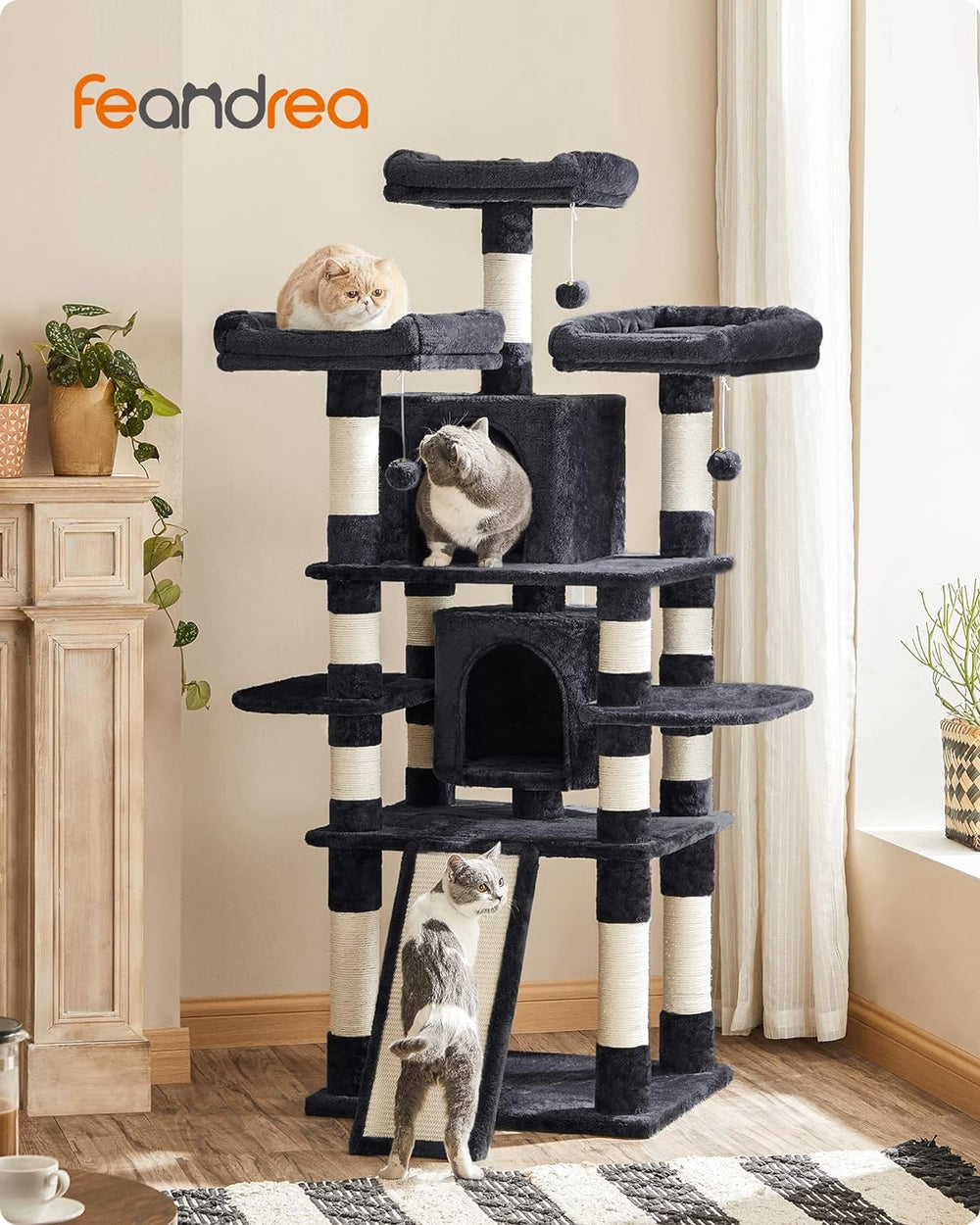 Large Smoke Grey Cat Tower with Scratching Posts - Karrari