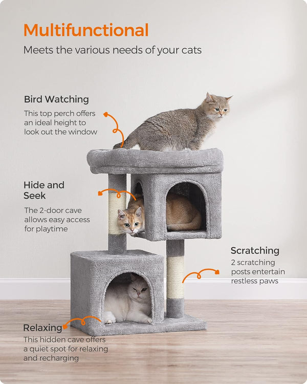 Cat Tree Tower with Perch, 2 Caves & Scratching Posts - Karrari