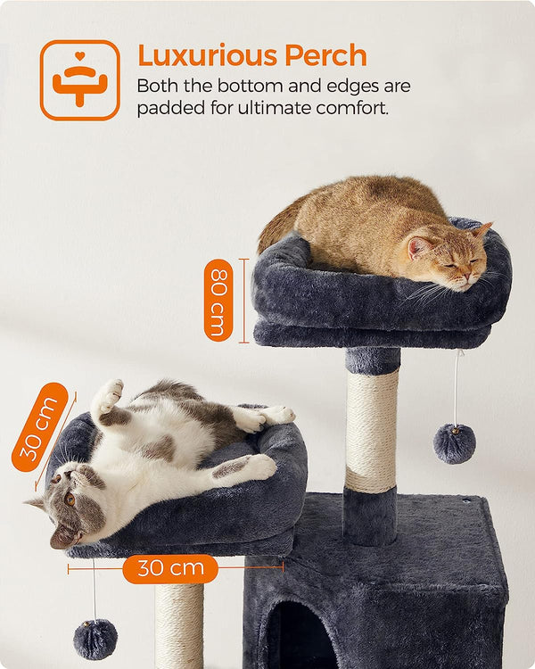 Smoky Grey Cat Tree Condo with Scratching Ramp - Karrari