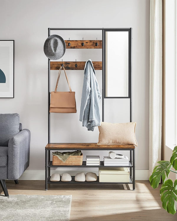 Coat Rack with Mirror, Bench & Shoe Storage - Karrari