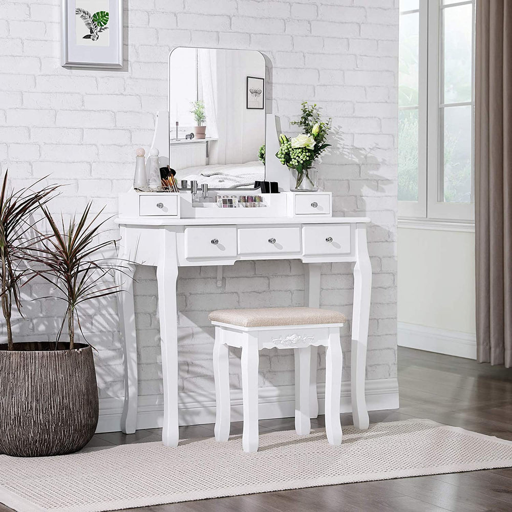 Makeup Vanity Set – 5 Drawers & Cushioned Stool - Karrari