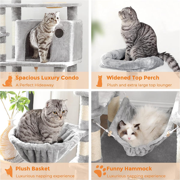 Light Grey Cat Scratching Post Play Tower - Karrari